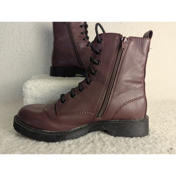 Combat Lug Boots Size 7.5 Military Style Women's Comfort Time & Tru Wine * - Picture 2 of 14